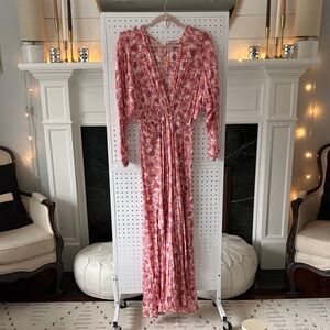 Poupette St. Barth Long Sleeve Floral Dress in Pink and White